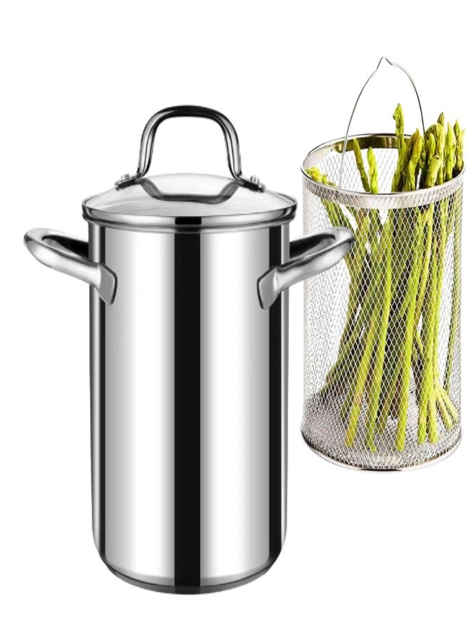 bangminda Asparagus Pot, 4 Quart Pasta Pot with Strainer Basket,Stainless Steel Steamer Cooker for Spaghetti, Boiled Eggs, Shrimp Deep Frying for French Fries - Image 1